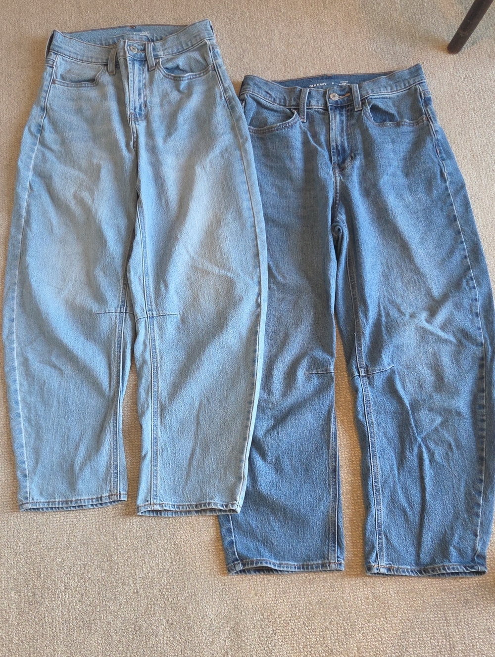 Two (2) Old Navy Relaxed Barrel Jeans - Light & Medium Blue Wash